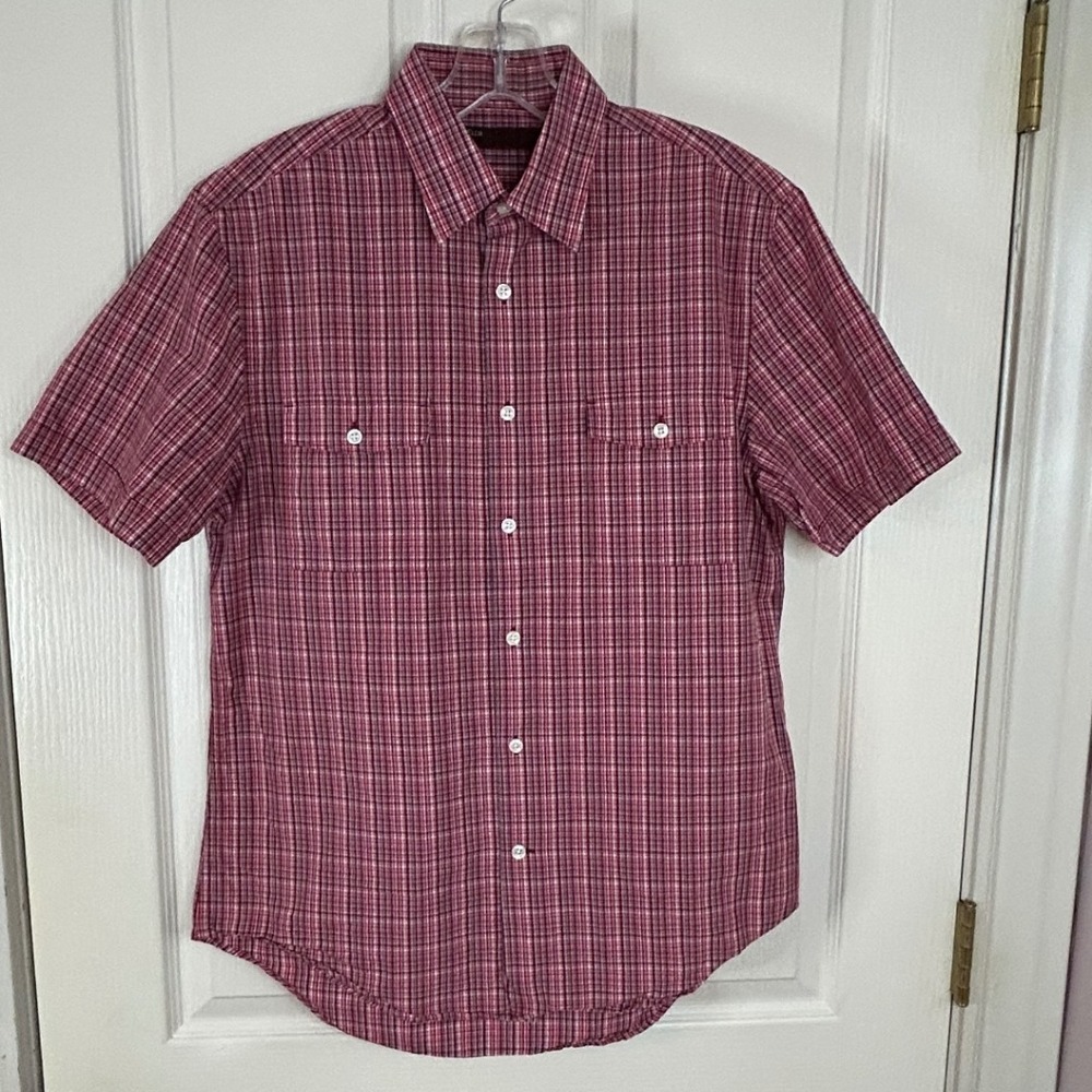 Perry Ellis Mens Plaid Short Sleeve Button Up Shirt Casual Work Medium